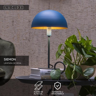 Lucide SIEMON - Lámpara de mesa - Ø 25 cm - 1xE14 - Azul